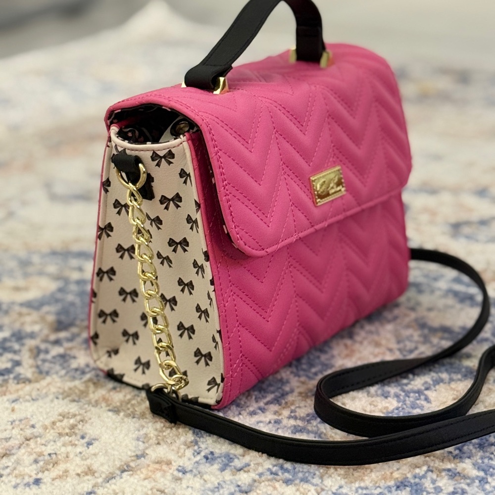 Betsey Johnson Pink Chevron Bow Crossbody